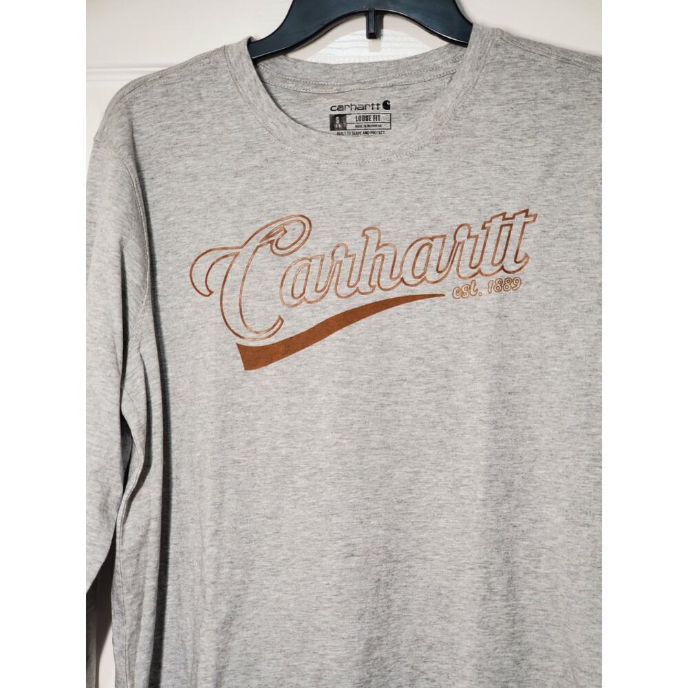 Carhartt Youth Logo Long Sleeve Shirt Gray Loose Fit Kids Size S 4/6 - Picture 2 of 11